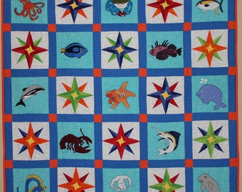 Ocean animal PDF quilt pattern; Reef Explorer