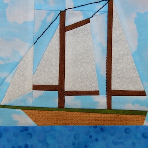 Schooner ship foundation paper pieced PDF quilt block pattern