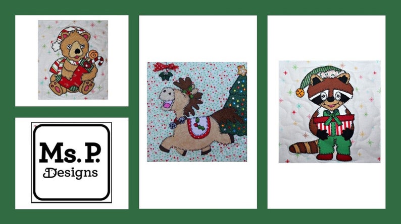 Christmas elf animals PDF applique block pattern