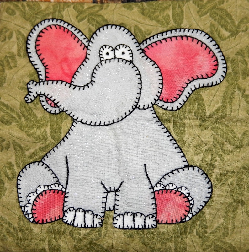 African elephant PDF applique quilt block pattern image 5