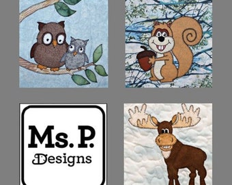 Forest or woodland animals PDF applique pattern set