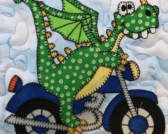 Motorcycle dragon PDF applique quilt block pattern