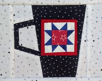 Coffee mug PDF with star quilt block pattern
