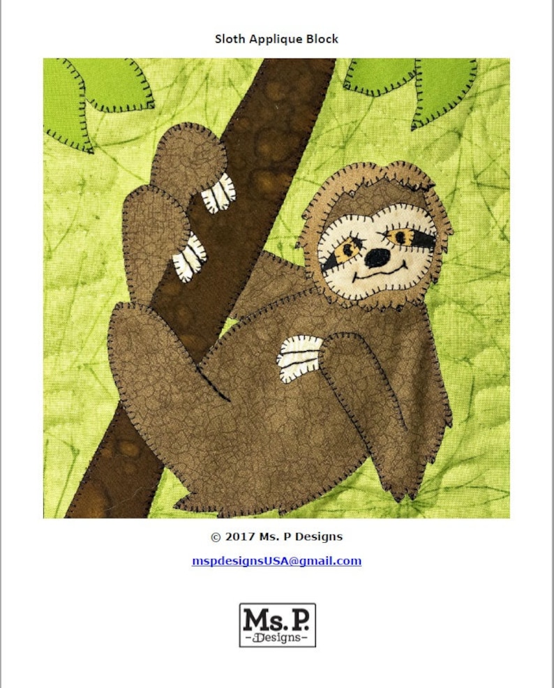 Sloth PDF Applique Quilt Block Pattern - Etsy