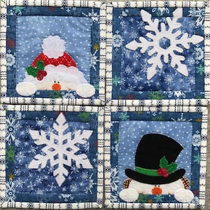 Winter snowflakes and snowmen PDF applique pattern