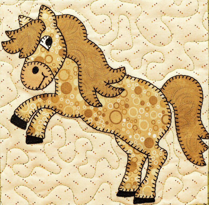 May include: A brown and white patchwork horse with a brown mane and tail. The horse is standing on its hind legs with its front legs raised in the air. The background is a cream color with a brown and white pattern.
