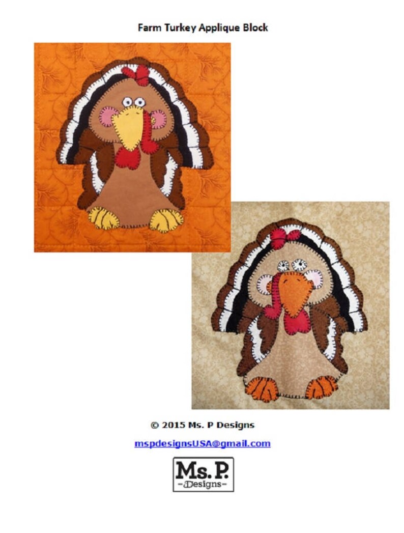 Turkey gobbler PDF applique quilt block pattern Etsy
