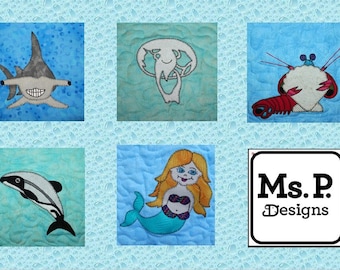 Marine animal PDF quilt block pattern