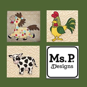 Farm animals PDF applique quilt block pattern set