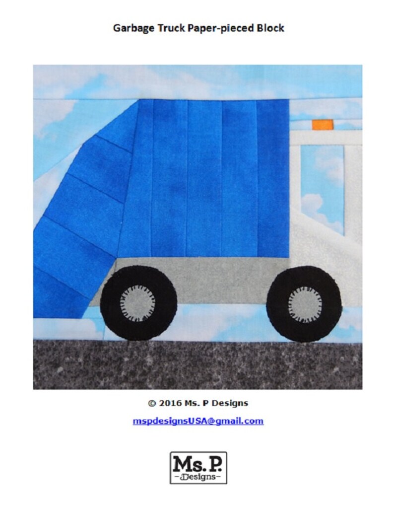 Garbage Truck PDF Quilt Block Pattern Etsy