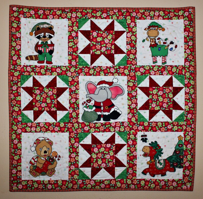 Christmas elf animals PDF applique block pattern