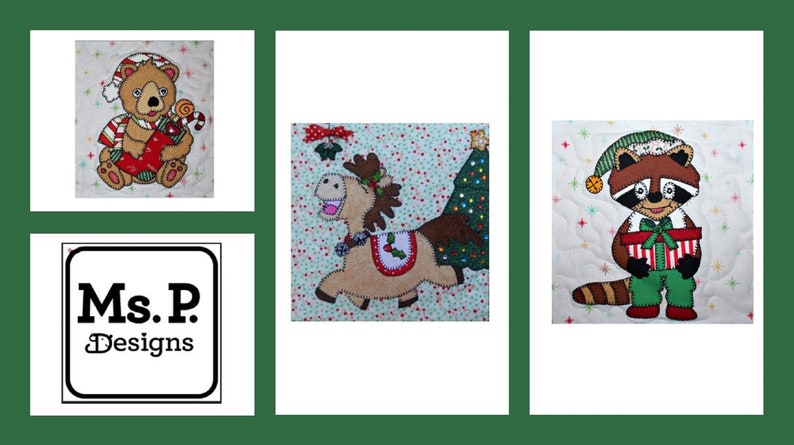 Christmas elf animals PDF applique block pattern