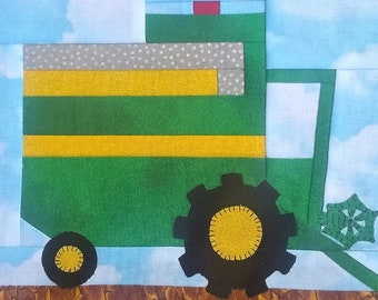 Harvester combine PDF quilt block pattern