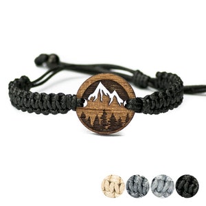 Wooden Bracelet - Mountains - Merbau wood - Cotton bracelet - Many colors - Real wood bracelet