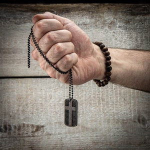 ARMY DOG TAG Anhänger Herrenkette Karte Identitätskreuz Ziricote Black Metal