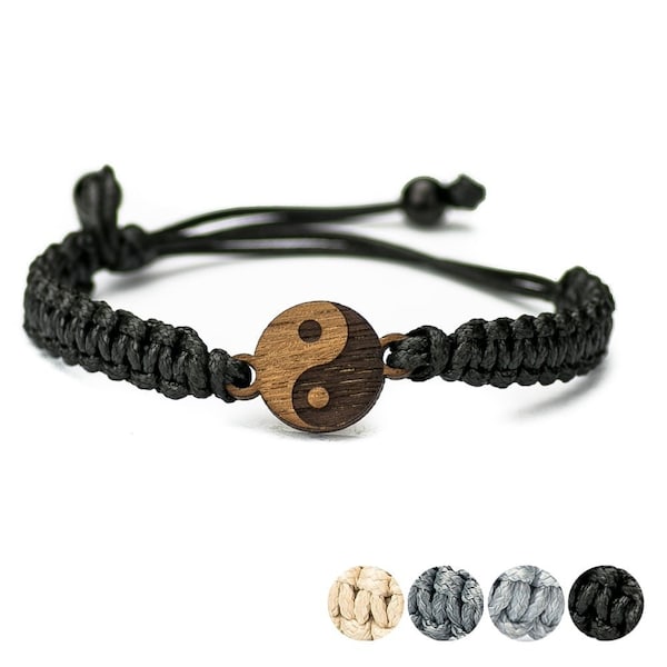 Bracelet Bois - YIN YANG - Bois Merbau - Bracelet Coton - Plusieurs couleurs - Bracelet en bois véritable