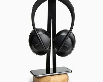 FAST Wireless 15W Wood Headphone Stand With Qi CHARGER OAK - for iPhone 8 X Xs 11 12 Samsung Galaxy - Inductive Wood Phone Charging