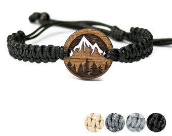 Wooden Bracelet - Mountains - Merbau wood - Cotton bracelet - Many colors - Real wood bracelet