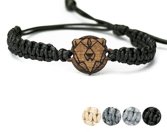 Wooden Bracelet - BEAR - Merbau Wood - Cotton bracelet - Many colors - Real wood bracelet