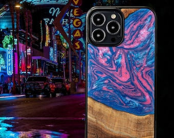 Resin and Wooden Case - Vegas - Cover for Galaxy S24 S23 Ultra S21 FE S23 FE iPhone 15 14 Pro 13 Pro Max Xiaomi 14 13T Redmi Note 12 others