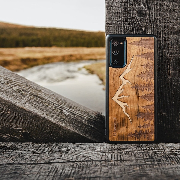 Mountains Imbuia Real Wood Case for Samsung Galaxy S24 S23 Ultra S23 FE S21 FE iPhone 15 14 13 Pro 12 Pro Max Xiaomi 14 13T Redmi others