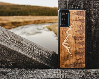 Montañas Imbuia Real Wood Case para Samsung Galaxy S24 S23 Ultra S23 FE S21 FE iPhone 15 14 13 Pro 12 Pro Max Xiaomi 14 13T Redmi otros