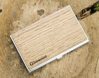 Wooden Business Card Holder - OAK wood -Real Natural Wood & Stainless Steel. Card Holder - The Best Quality - Natural Wood