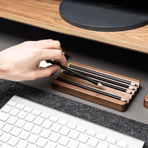 Pen Holder for Desk Wooden Tray Pen Stand Pencil Holder Wood Office Desk Organizer Christmas Gift, Gift for Him, Office Gift