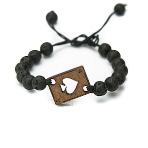 Pulsera de madera - TARJETA - Piedra - Piedra volcánica - Muchos colores - Pulsera de madera real