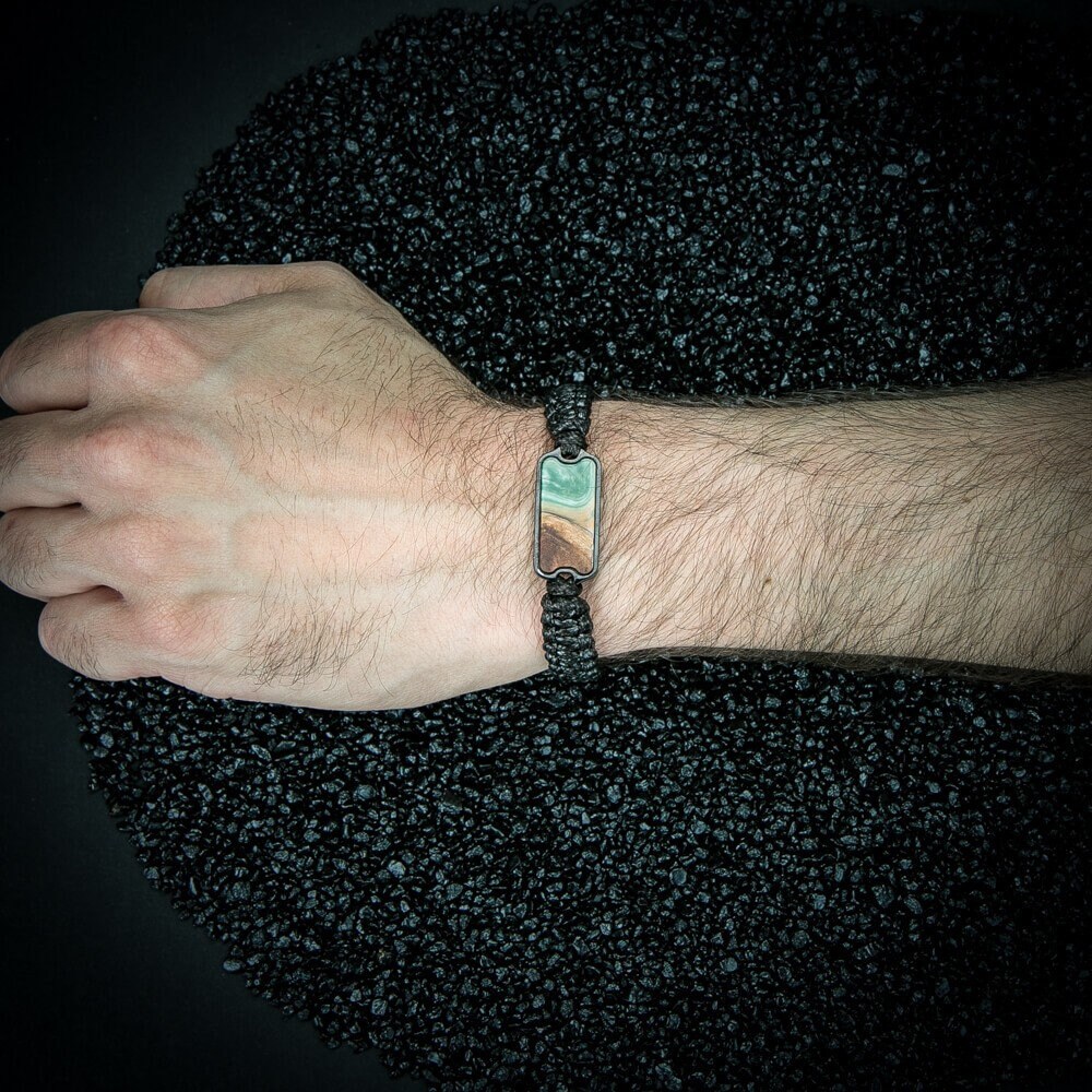 Armband van hout en hars - Water - 4 elementen - Armband van katoen - Echt hout - Armband van hars