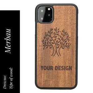 PERSONALIZZATA - Custodia in legno per telefono in legno per iPhone 12 13 14 15 Pro Max Samsung S22 S23 S24 - Il tuo logo o la tua iscrizione - DESIGN