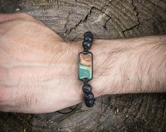 Armband van hout en hars - Water - 4 elementen - Armband van vulkanische steen - Echt hout - Armband van hars