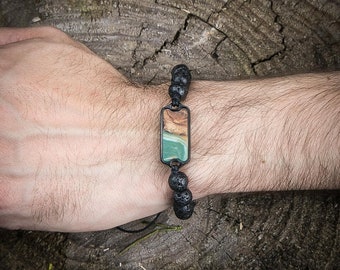 Wooden & Resin Bracelet - Water - 4 Elements - Volcanic Stone Bracelet - Real Wood - Resin Bracelet