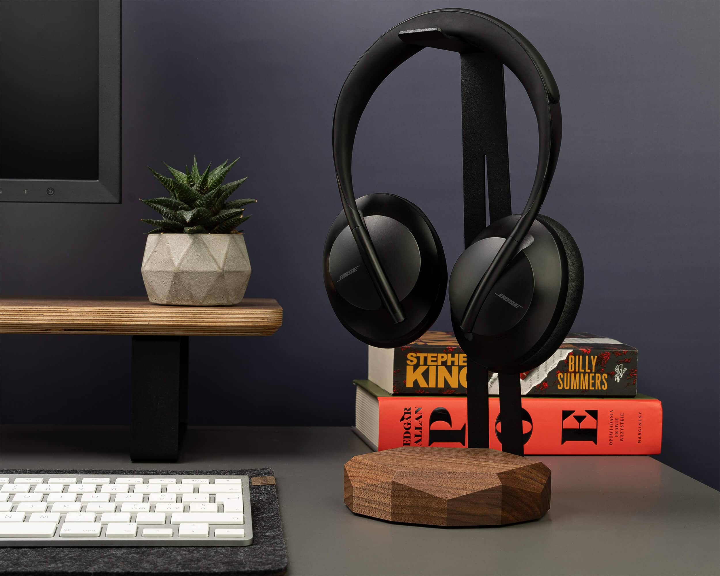 Wood Headphone Stand WALNUT With Qi CHARGER Option FAST Wireless