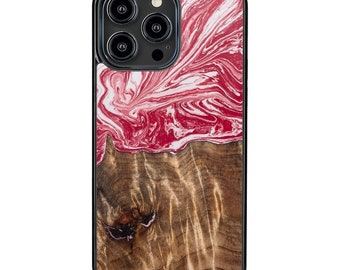 Hülle aus Harz und Holz - Erdbeere - für Galaxy S24 S23 Ultra S21 FE S23 FE iPhone 15 14 Pro 13 Pro Max Redmi Note 12 ot