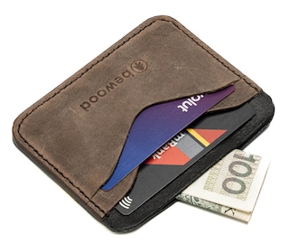 Leather CREDIT CARD HOLDER Bewood - Business - Black / Cognac / Grey - 3 colors to choose from