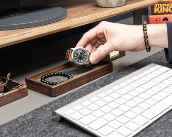 Catch All Tray Wooden Jewelry Tray Organizer, keys, watch, pens. Rectangle wood tray Gift for Him office desk accessories