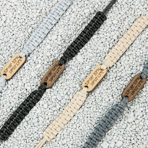 Personalized Wooden Bracelet YOUR TEXT CUSTOM Bracelet Merbau Wood Cotton Stone bracelet Many colors Real wood bracelet image 10