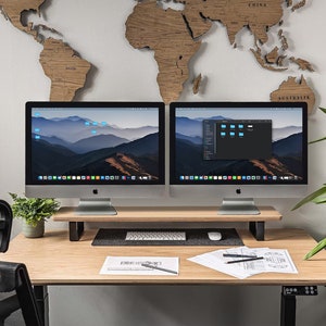 Bewood LONG Desk Shelf, Dual Monitor Stand Wood, Home Office, Desk Accessories Organizer, Office Storage and Organization, Gift for Him