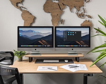 Scaffale da scrivania LUNGO Bewood, supporto per doppio monitor in legno, ufficio domestico, organizer per accessori da scrivania, archiviazione e organizzazione per ufficio, regalo per lui
