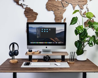 Bewood SHORT Desk Shelf, Single Monitor Stand Wood, Home Office, Desk Accessories Organizer, Office Storage and Organization, Gift for Him