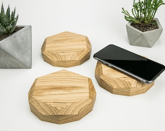 FAST Wireless 15W Charger QI Oak - for iPhone 8 X Xs 11 12 for Samsung Galaxy Wooden Wireless Charging - Inductive Wood Phone Charging