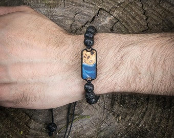 Armband van hout en hars - Lucht - 4 elementen - Armband van vulkanische steen - Echt hout - Armband van hars