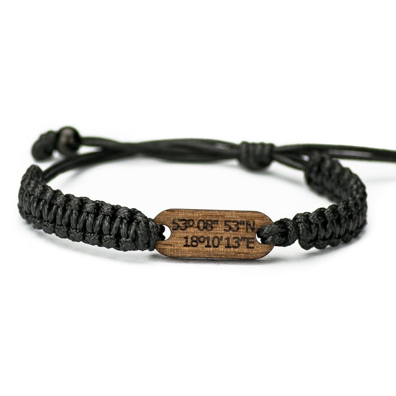 Personalized Wooden Bracelet YOUR TEXT CUSTOM Bracelet Merbau Wood Cotton Stone bracelet Many colors Real wood bracelet image 5