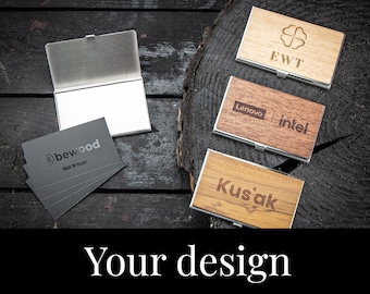 CUSTOM - PERSONALIZED Wood Wooden Business Card Holder - Your Logo or Inscription - DESIGN