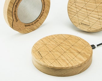 Wireless 15W Charger QI Circle Oak for iPhone, Samsung Galaxy Wooden Wireless Charging Station - Inductive Wood Phone Charging