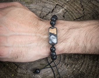 Houten & Hars Armband - Aarde - 4 Elementen - Vulkanische Stenen Armband - Echt Hout - Hars Armband