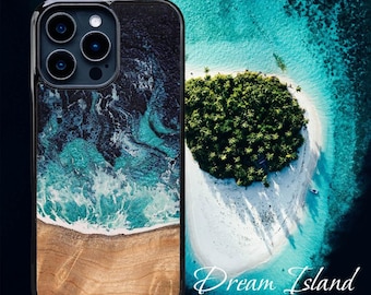 Resin and Wooden Case - Dream Island! - Cover for Apple iPhone 16, 16 Pro, 16 Pro Max, 15 Pro, 15 Pro Max 14 Pro 14 Pro Max and others