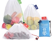 Set of 9 Reusable Produce Bags. See-Through mesh bags for Fruit and Veggies. Double-Stitched Strength, Tare Weight tags.