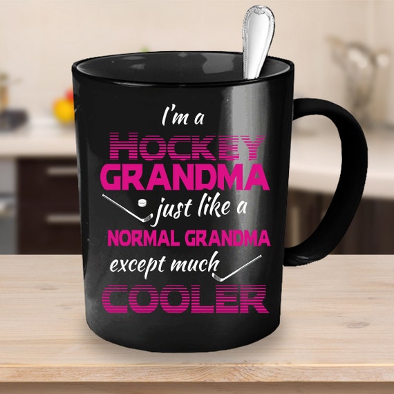 Hockey Grandma Coffee Mug, Grandmother Gift, Grandmother Cup, Hockey Mom Mug, Black Ceramic Cup, Hockey Gift, Pottery Cup, Coffee Cup